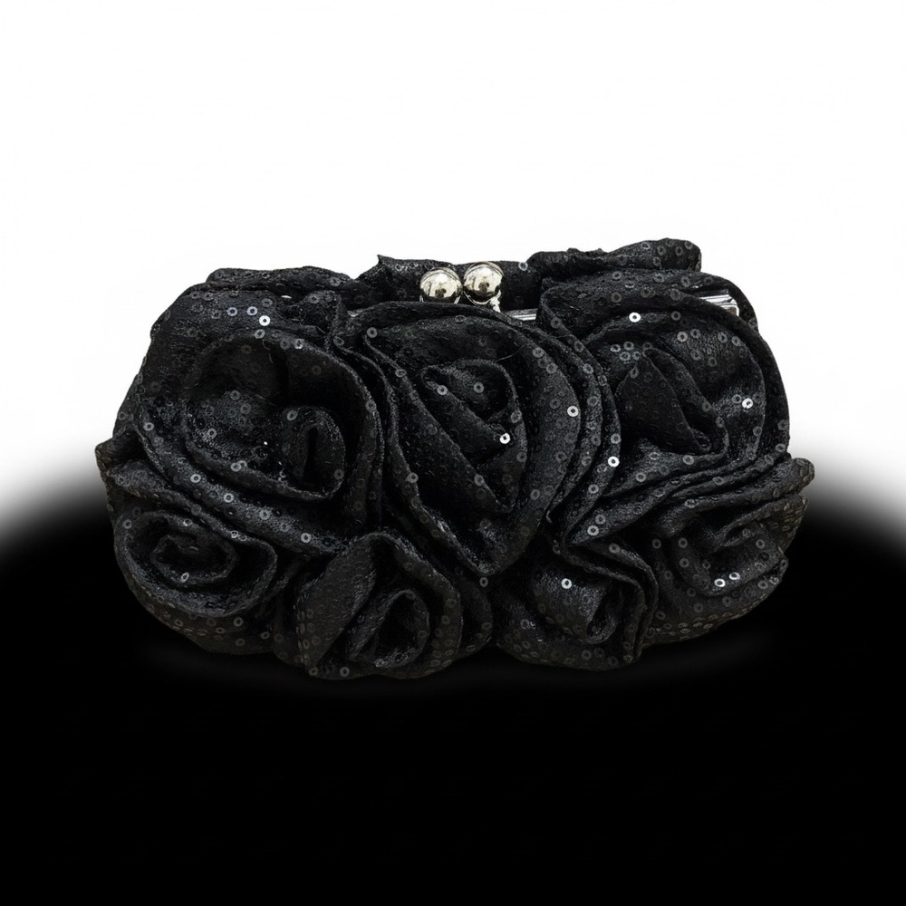 Elegant Black Rose Patterned Sequin Clutch